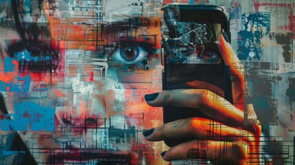 Wall Mural - An illustration of the hacking of personal data on a smartphone and on a network.