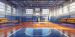 Gymnasium Floor: Showing sports equipment, basketball hoops, bleachers, and gymnasium markings for various sports.