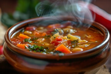 Wall Mural - Preparing hot soup with vegetables