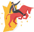 Businessman riding a bull breaking the barrier of the wall. investing in the bull market
