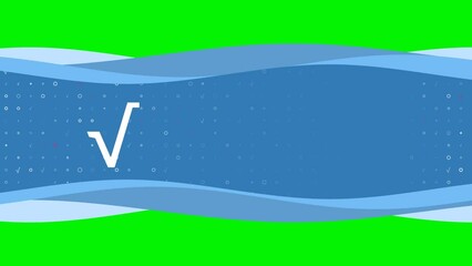 Poster - Animation of blue banner waves movement with white square root symbol on the left. On the background there are small white shapes. Seamless looped 4k animation on chroma key background