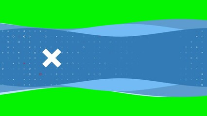 Poster - Animation of blue banner waves movement with white multiplication symbol on the left. On the background there are small white shapes. Seamless looped 4k animation on chroma key background