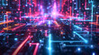 Vibrant Neon Gridlock: A Photorealistic Representation of a Locked Digital Pathway Network