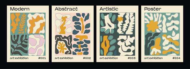 Poster - Abstract floral posters in modern trendy minimal neutral style. Design template for wallpaper, wall decor, print, postcard, cover.