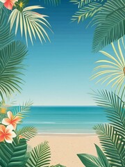 Wall Mural - Background with palm trees on the beach 