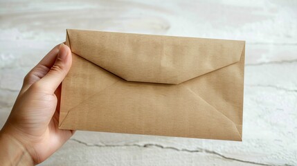 Poster - White background with an isolated hand holding an envelope.
