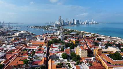 Downtown District At Cartagena Das Indias In Bolivar Colombia. Caribbean Seascape. Downtown City. Cartagena Das Indias At Bolivar Colombia. Highrise Buildings Landscape. Cityscape Landmark.