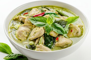 Wall Mural - Thai chicken curry on white background