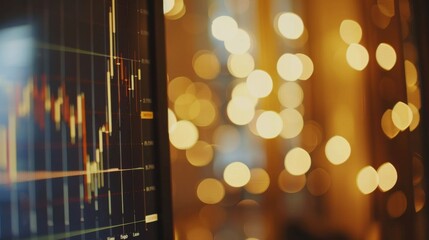 Poster - Close-up of a computer screen displaying a candlestick chart with gold price movements and technical indicators, representing trading analysis.