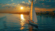 Summer: A lone sailboat gliding across the sun-dappled water, vacations concept illustration, generative ai