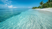 A Serene Beach Scene With Crystal-clear Waters And White Sandy Shores, Untouched By Human Activity