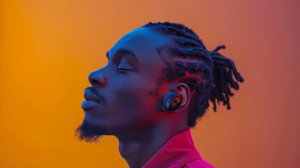 Canvas Print - An individual wearing wireless earbuds, enjoying music without any cords