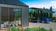 Modern house with solar charging station for electric car - 3D visualisation