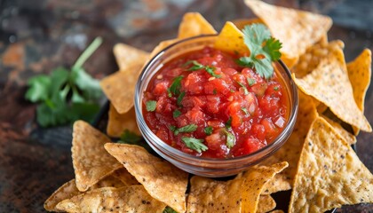 Sticker - Top view of salsa sauce in a glass bowl with tortilla chips