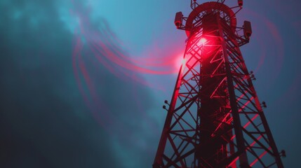 Aufkleber - Close-up of a mobile phone signal tower emitting radio waves, facilitating seamless wireless communication for urban and rural areas.