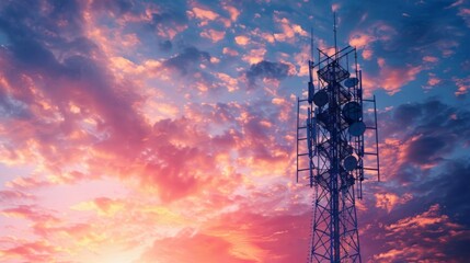 Aufkleber - Close-up of a mobile phone signal tower emitting radio waves, facilitating seamless wireless communication for urban and rural areas.