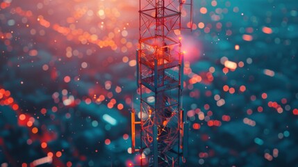 Aufkleber - Close-up of a mobile phone signal tower emitting radio waves, facilitating seamless wireless communication for urban and rural areas.
