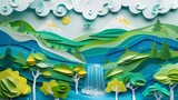 Fototapeta Most - Ecology and world water day, Saving water and world Environment day, environmental protection and save earth water, Paper art