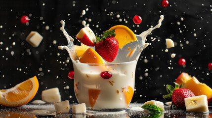 Wall Mural - Fruits in the milk glass
