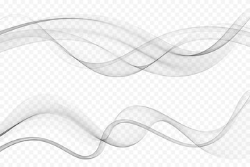 Wall Mural - Collection of smooth gradient lines of soft smoke. Gray wave transparent stream.