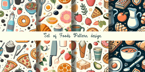 Seamless food fruit pattern texture background illustration.healthy vegetable carrot tomatoes cheese eatery doodle kitchen ingredient hot cooking fish drink menu wallpaper vector icon design