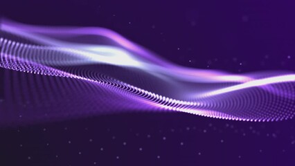 Wall Mural - abstract animation of a glowing purple wave. Orderly particles moving smoothly. Minimalistic background. Looped animation 4k 60 fps