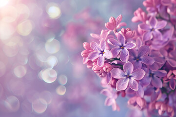 Wall Mural - Lilac flowers with copy space on blur