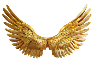 Golden wing 3d isolated on transparent or white backgroud png cutout clipping path