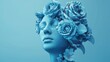 © darshika - Female antique statue head with blue flowers in surreal style.