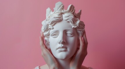 Poster - Creative collage featuring Apollo statue and pink background.