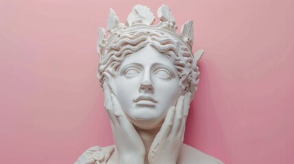 creative collage featuring apollo statue and pink background.