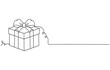 Out line drawing of gift box. Wrapped surprise package for christmas or birthday party .Party and celebration. Gift box one line art outline vector illustration