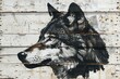 A closeup shot of a street art painting in the shape of a wolf