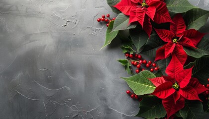 Sticker - Christmas flower laid flat on gray background