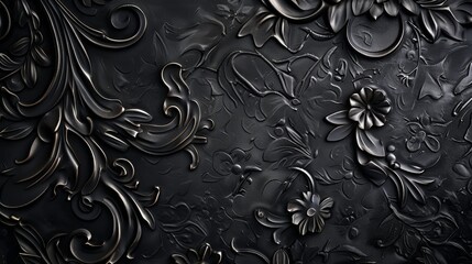 Wall Mural - Luxury black background with floral pattern