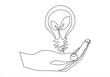 © nikvector - Lightbulb with leaf in hand continuous line drawing. Arm holding sprout with leaves inside lamp. Linear eco symbol. Vector illustration isolated on white.
