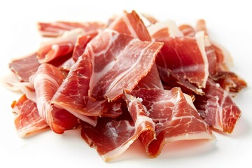 Canvas Print - Closeup of Serrano ham stack on white background