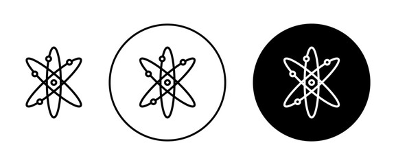 Physics vector icon set. Scientific atom nucleus sign. Proton, neutron or electron orbit icon in black and blue color.