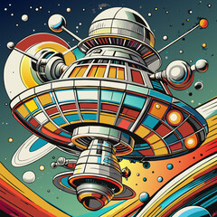 Wall Mural - Space ship vector illustration. Fantastic space probe in deep space. EPS version.