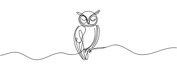 Wall Mural - Online education owl one line graduation concept. E-learning training skill courses. vector illustration