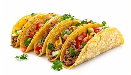 Wall Mural - Mexican meat and veggie tacos on white background with clipping path