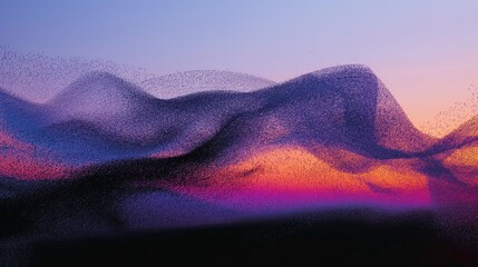 Wall Mural - ai generated illustration of a flock of birds in the sky at sunset