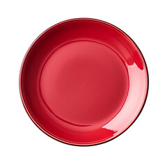 Wall Mural - Empty red ceramic round plate isolated on transparent background
