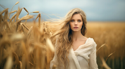 Wall Mural - portrait of a woman in a field