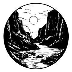 Sticker - Moonlit mountain river canyon