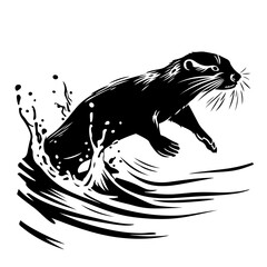 Wall Mural - Otter jumping out of water