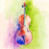 Fototapeta  - bright colorful watercolor cello illustration. music festival, concert, event poster. square aspect ratio