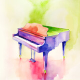 Fototapeta  - bright colorful watercolor piano illustration. music festival, concert, event poster. square aspect ratio