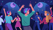 © Justlight - As the night comes to an end the room becomes quieter but the energy remains as the silent disco goers continue to dance to the last few songs. Vector illustration