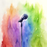 Fototapeta  - watercolor microphone stand illustration